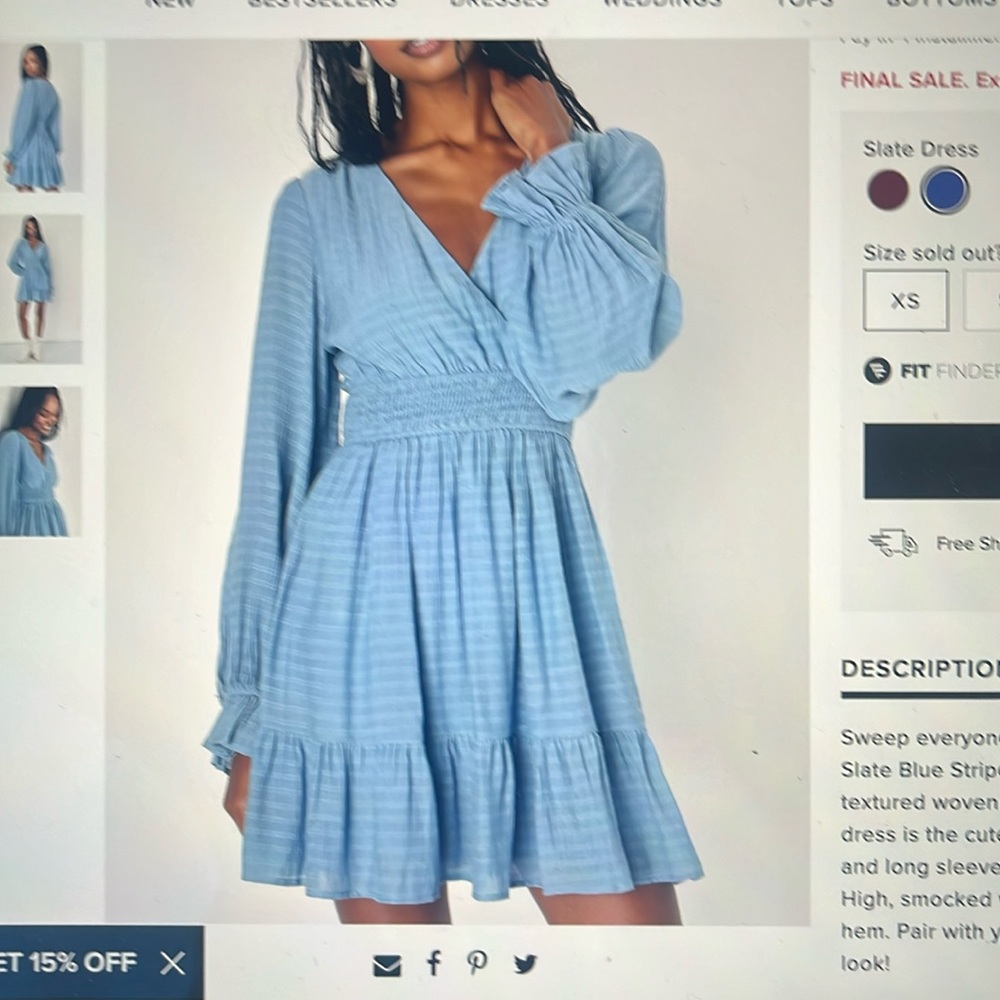 Lulus tiered long sleeve mini dress blue